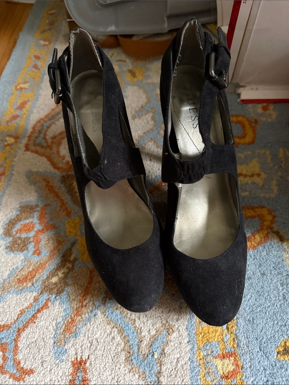 Guess Black Suede Mary Jane Heels with Buckle Strap